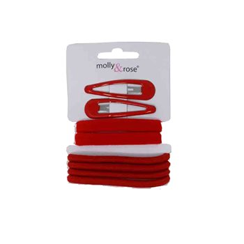 Red Hair Clips & Elastic Set