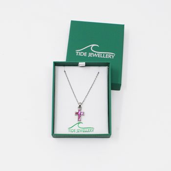 Pink Paua Shell Cross Necklace