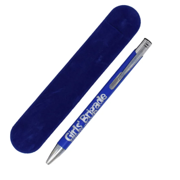 Blue Ball Pen & Velvet Pouch