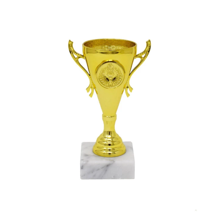 Gold Cup Trophy With White Base 13cm