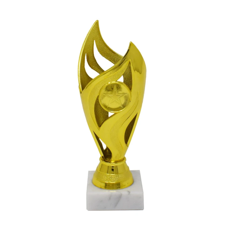 Gold Flame Trophy With White Base 18cm