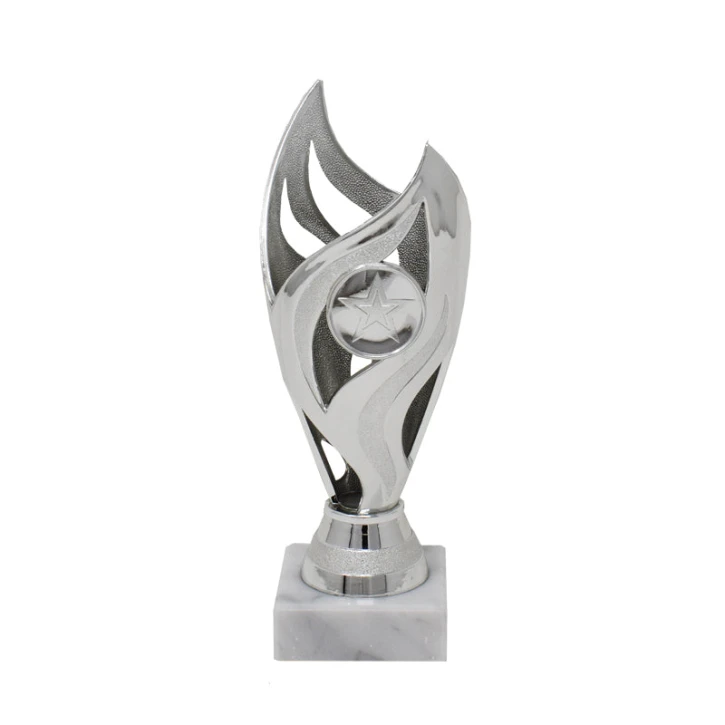 Silver Flame Trophy With White Base 18cm