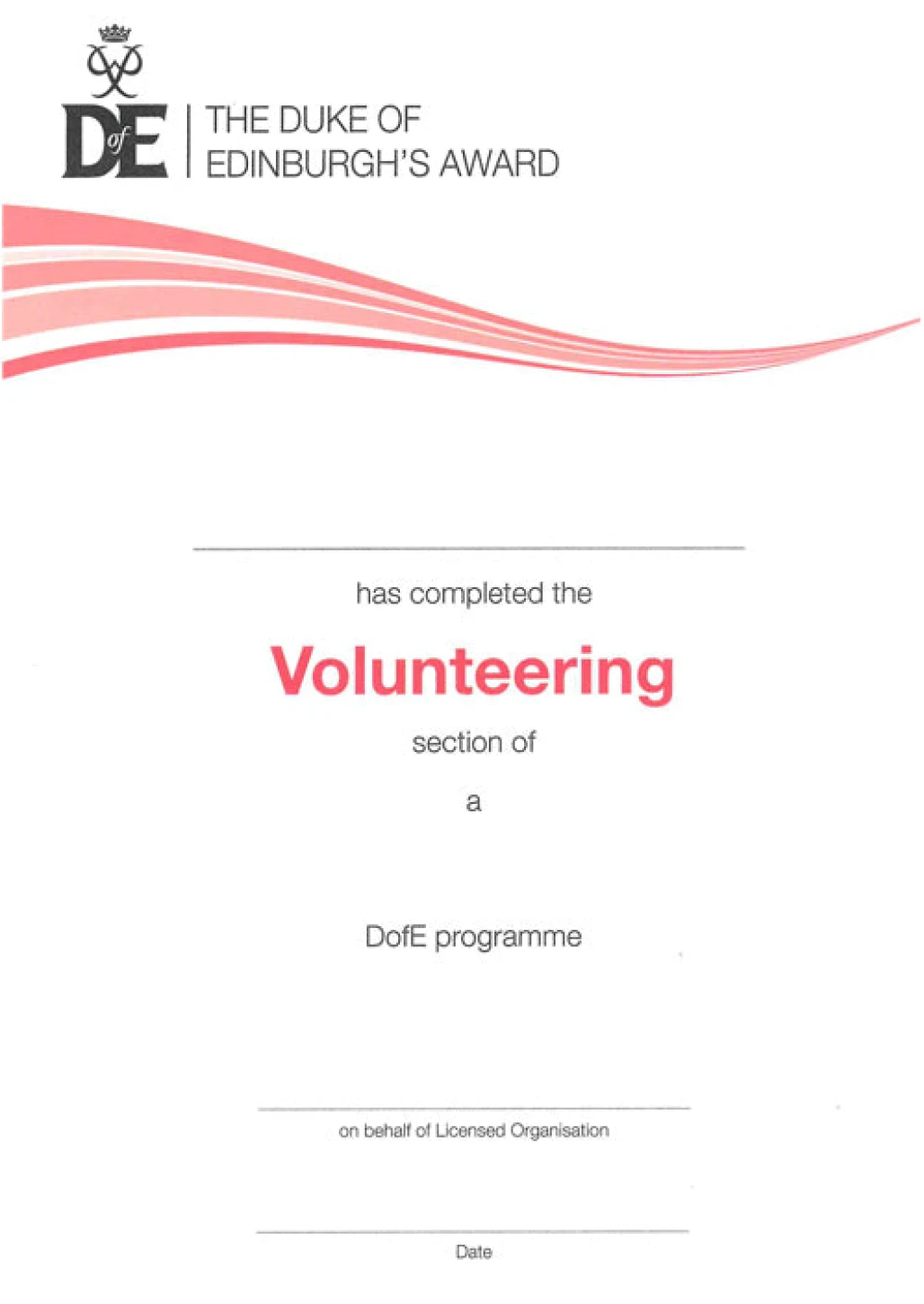 DofE Volunteering Certificate