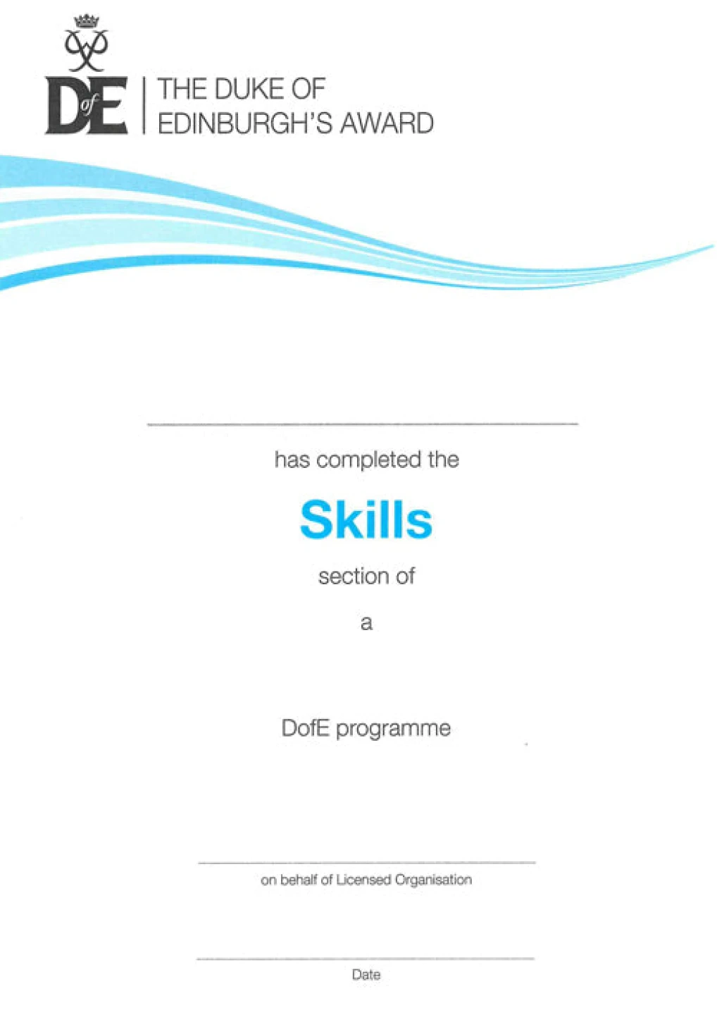 DofE Skills Certificate