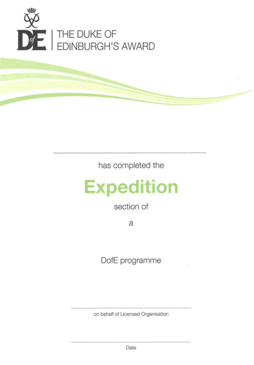 DofE Expeditions Certificate