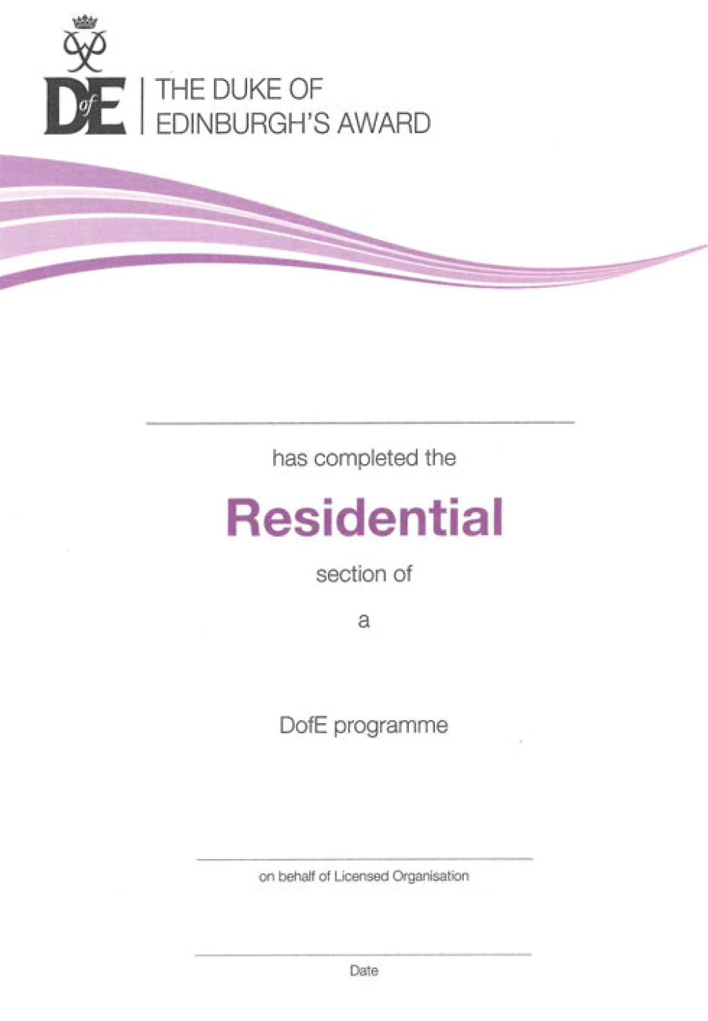 DofE Residential Certificate